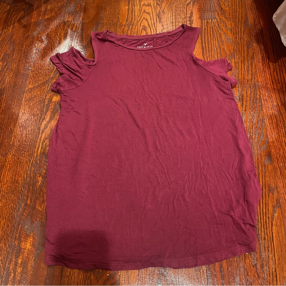 AE: Soft & Sexy Women's Burgundy Cold Shoulder Top